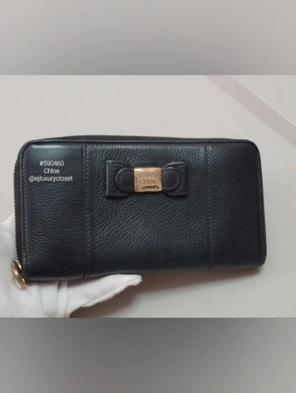 See By Chloe Black Leather Bow Continental Wallet